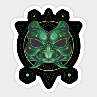 GREEN SAMURAI MASK SACRED GEOMETRY Sticker